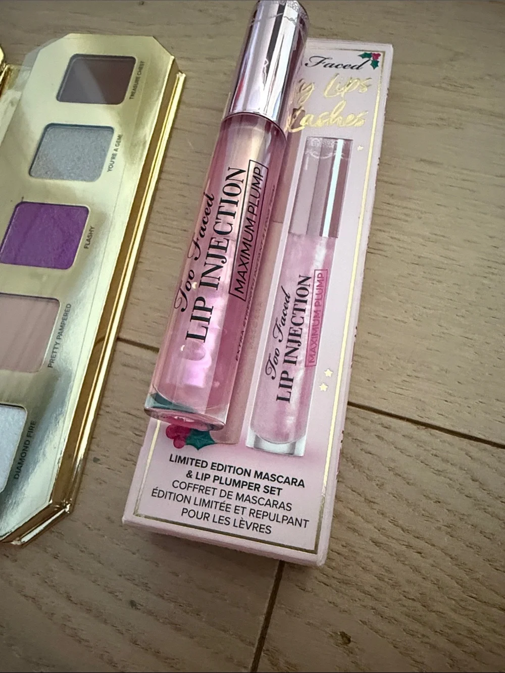 Too Faced Eyeshadow Palette & Lip Injection Gloss — Purple, Pink, Silver, White